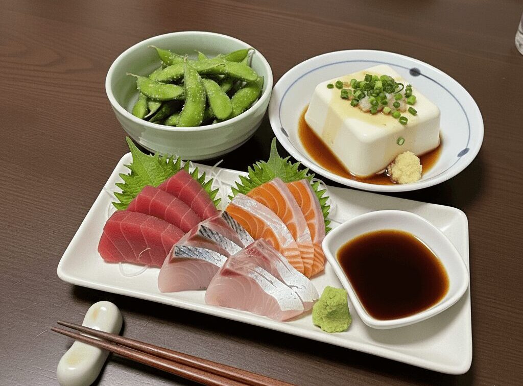 枝豆と冷奴と刺身