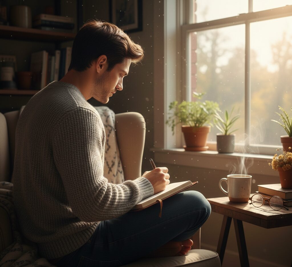 ジャーナリングをしている男性